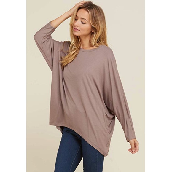 LARSON DOLMAN SLEEVE LOOSE SOFT TOP DARK BEIGE - Picture 2 of 5